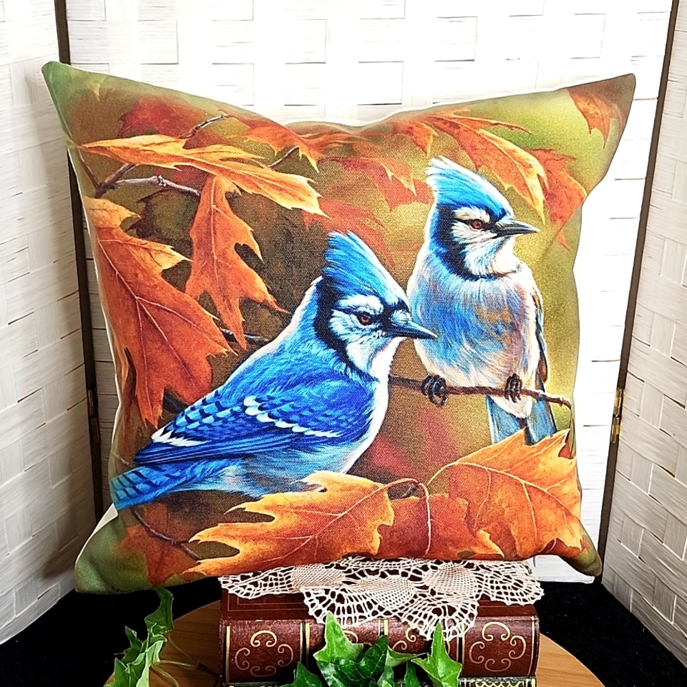 👉*BEAUTIFUL* DANBURY MILLETTE WILD WINGS INDOOR/ OUTDOOR PILLOW~BLUEBIRDS/ FALL